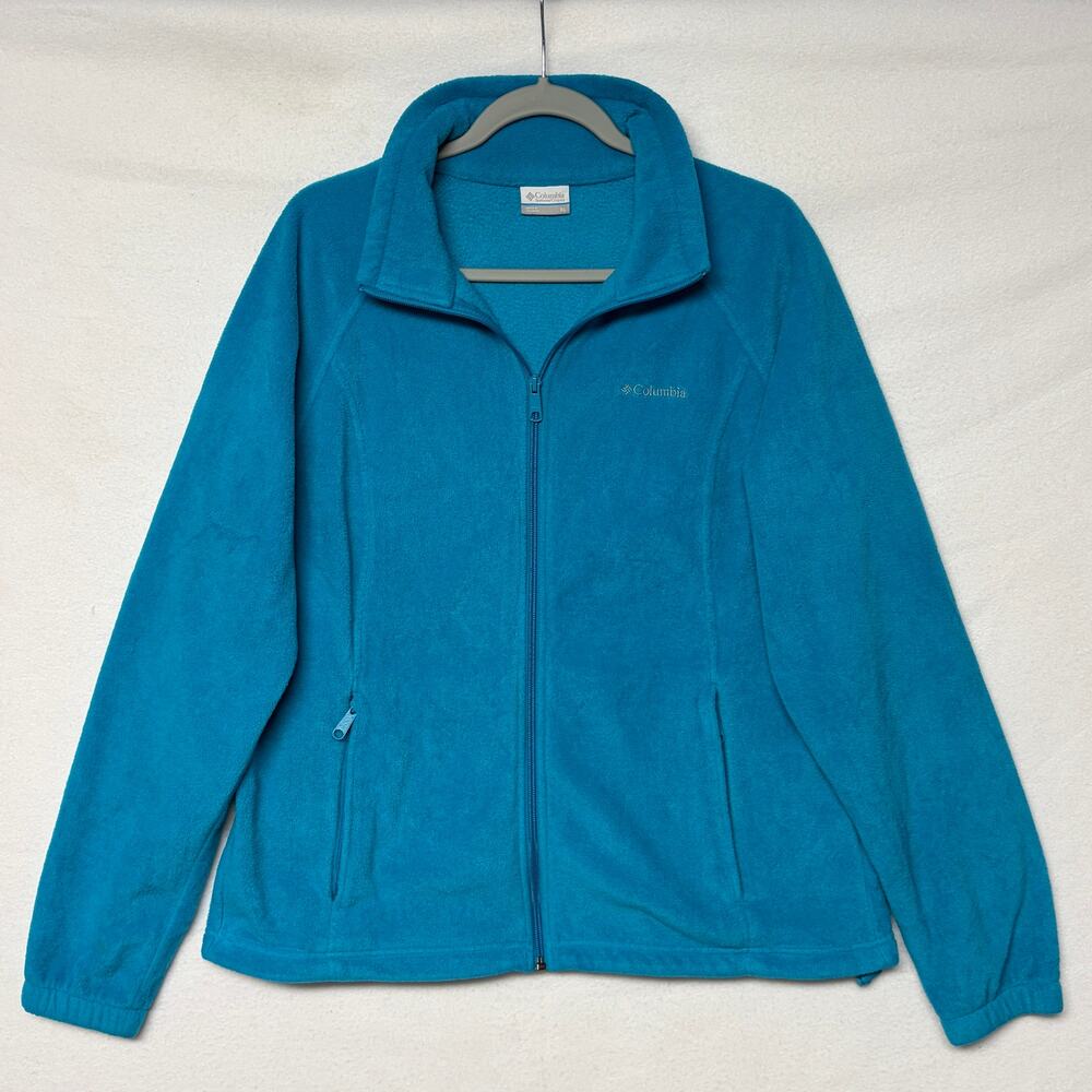 Columbia Jacket Womens XL Teal Blue Fleece Soft Warm Full Zip Pockets Sweatshirt